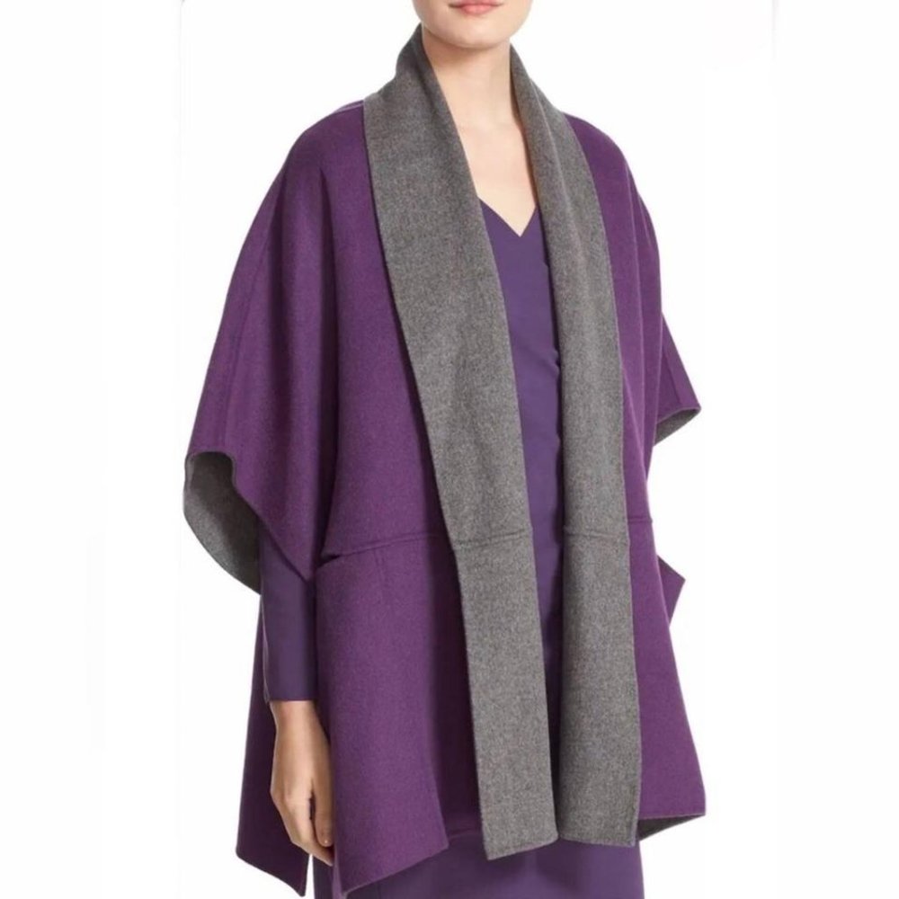 ✅#252A NWOT Armani Collezioni Purple Reversible Wool Cashmere 2 Poncho/Cape!